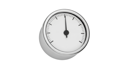 Isolated metallic gauge with hands at twelve o'clock, speedometer in perspective view