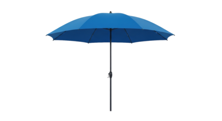 Isolated outdoor blue patio umbrella for summertime in the garden or on the terrace