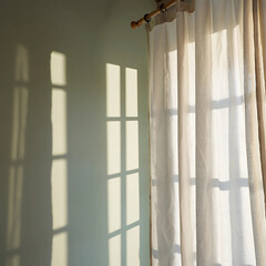 Realistic shadow of a flowing curtain cast on a wall