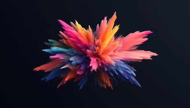 Colorful burst of abstract feathery, spikey shapes