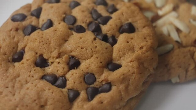 Cookie on Rotating Plate, Showing Detailed Crumbly Texture, and Sweet Delicious Appearance of Gourmet Dessert