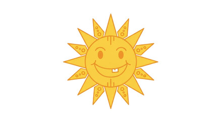 Isolated Golden Sun Cartoon with Smiling Face, Rays, and a Missing Tooth, Illustration