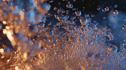 Clear boiling bubbles of water moving with thermal steam energy.