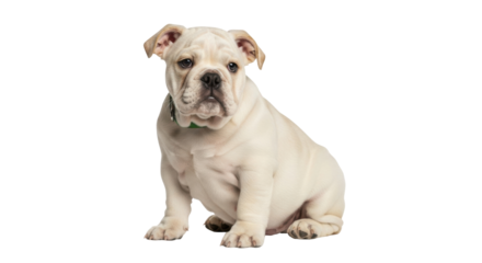 Isolated Cream-Colored English Bulldog Puppy Posing Attentively for the Camera on Its Own