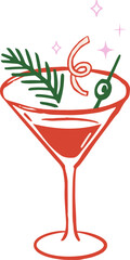 Hand drawn martini cocktail glass - Christmas cocktail party drawings series 