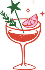 Hand drawn margaritta cocktail glass - Christmas cocktail party drawings series 