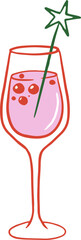 Hand-drawn champagne glass with cherry - Christmas cocktail party drawings series