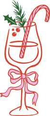 Hand drawn cocktail glass with candy cane - Christmas cocktail party drawings series 