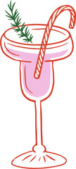 Hand drawn cocktail glass with candy cane - Christmas cocktail party drawings series 