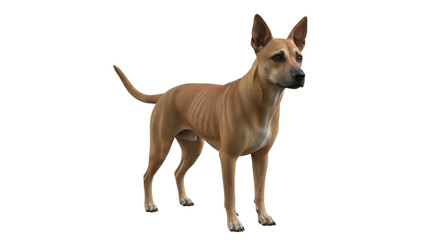 Isolated slender light brown dog standing looking forward intently animal companion posture