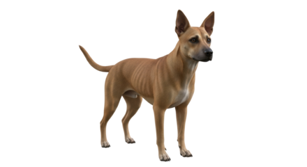 Isolated slender light brown dog standing looking forward intently animal companion posture