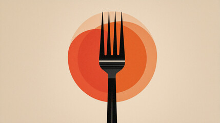 Minimalist fork logo, vector art, flat background, geometric tines, modern warm design