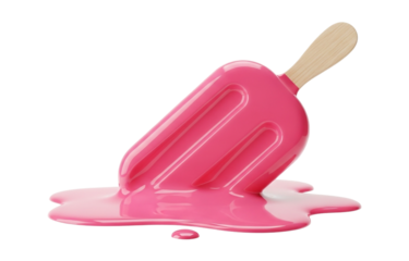 A delicious pink popsicle melting on a transparent background, a sweet treat for a hot day, isolated on transparent background the popsicle is dripping