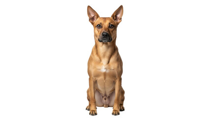 Fototapeta premium Isolated young light brown dog sitting erect looking ahead alert, facing straight on