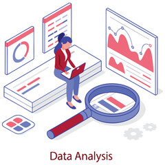 Business Analytics Illustration Laptop User with Dashboard Elements