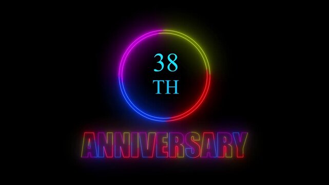 Glowing neon 38 years anniversary emblem. Anniversary icon or label. front of dazzling fireworks 38 years celebration and congratulation design element splash convert animated explosion ... See