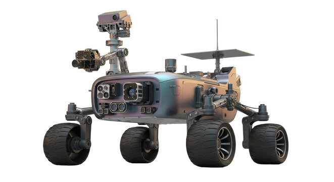 Isolated Mars rover science robot research on red planet surface, exploration technology studio