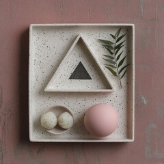 Geometric arrangement on speckled plate with sphere