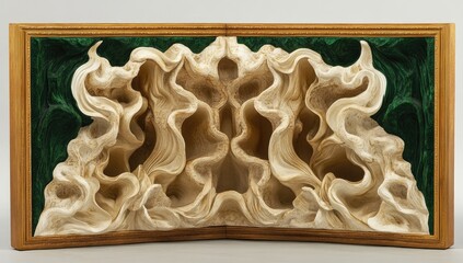 Carved layers display framed by green & wood