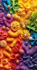 Rainbow pasta & pearl beads scattered artfully