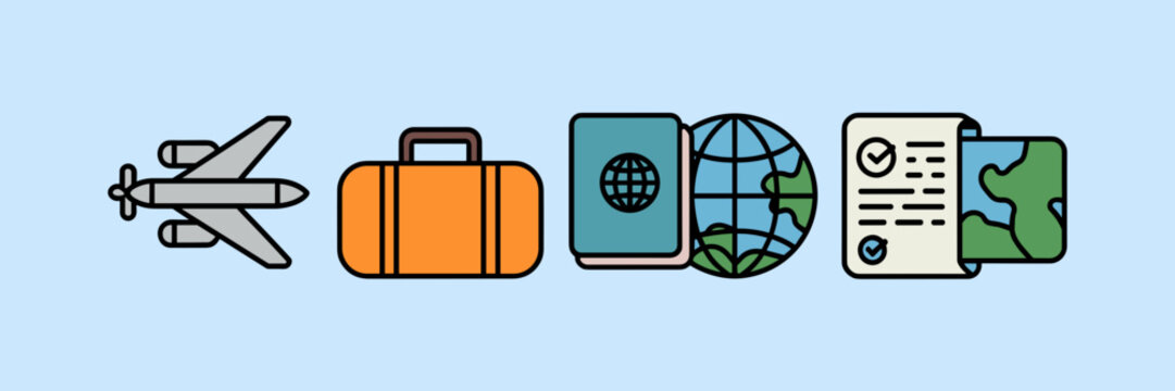 Vector icon sheet of travel agency with airplane - Powered by Adobe