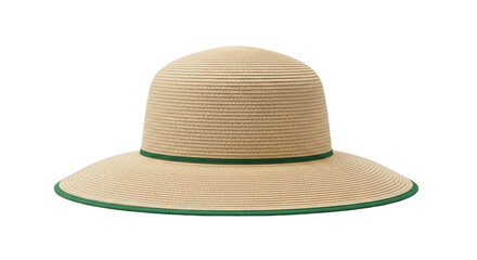 Isolated straw sun hat with green trim, beach accessory for vacation travel outdoors