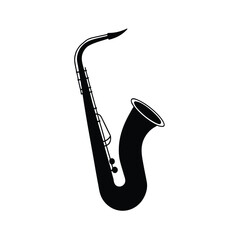 Elegant black silhouette of a saxophone on a clean white background