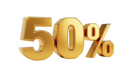 Isolated golden fifty percent promotional advertising discount promotion offer element sign