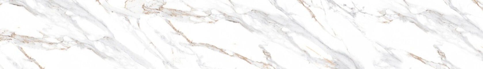 White marble stone texture with golden brown veining in panoramic seamless background design, decorative surface for skinali kitchen panel or banner interior concept
