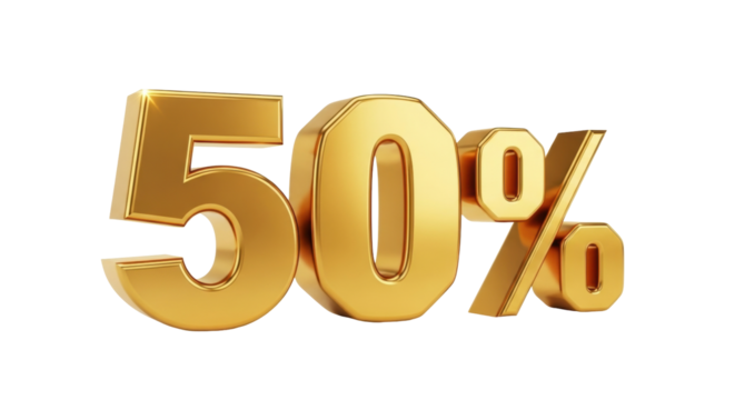 Isolated golden fifty percent promotional advertising discount promotion offer element sign