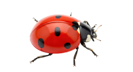 Isolated ladybug sitting on invisible surface with red and black shell pattern insect