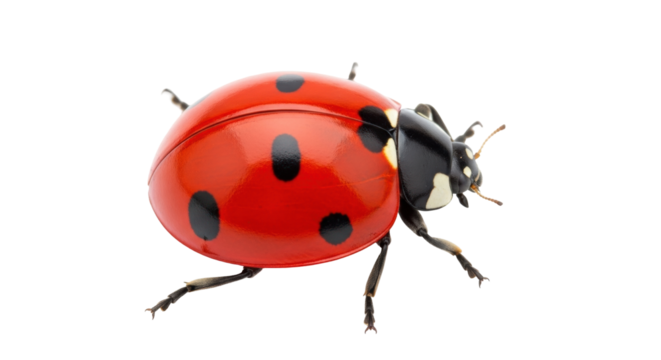 Isolated ladybug sitting on invisible surface with red and black shell pattern insect