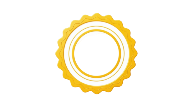 Isolated rosette shape, gold-toned concentric ringed seal or label for awards or products