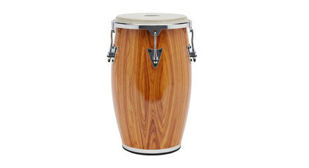 Isolated wooden conga drum with chrome hardware, percussion instrument for Latin rhythms