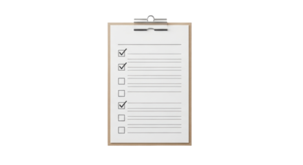 Isolated clipboard with checklist for project management, task planning and to-do list, notes