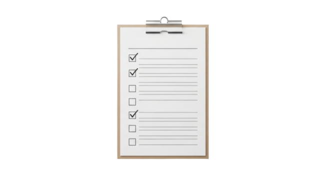 Isolated clipboard with checklist for project management, task planning and to-do list, notes
