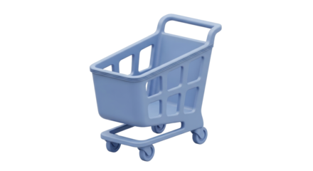 Isolated miniature shopping cart for online retail sales with wheels and a handle grip