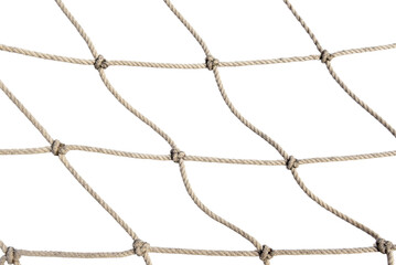 Torn Football or tennis net. Rope mesh on a white background close-up