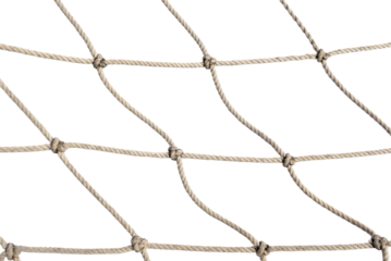Torn Football or tennis net. Rope mesh on a white background close-up