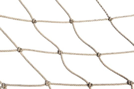 Torn Football or tennis net. Rope mesh on a white background close-up