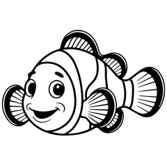 Fish Cartoon Coloring Page Vector Illustration Isolated on White Background