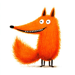 Cute Cartoon Orange Fox with Fluffy Tail and Big Smile, Funny Animal Character Illustration on White