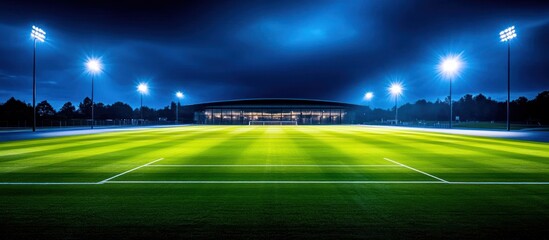 Nighttime Soccer Field Illuminated By Powerful Stadium Lights