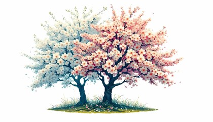 Obraz premium A Pair of Blossoming Sakura Trees in Spring 