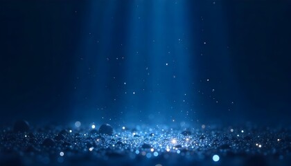 Obraz premium Light blue background with light rays and particles, light coming from the bottom , bright , underwater