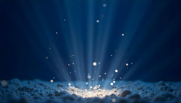 Light blue background with light rays and particles, light coming from the bottom , bright , underwater