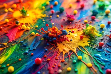 The image showcases a vibrant explosion of multicolored paint, creating a dynamic and abstract visual
