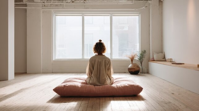 A woman sitting on a bean bag in a room