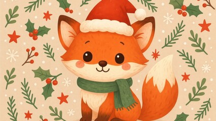 Fototapeta premium Festive fox with holiday elements.