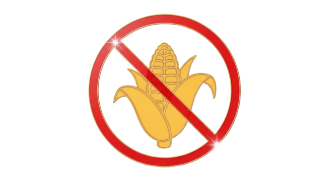 Isolated Icon of corn cob inside crossed out prohibition sign symbol for corn allergy warning